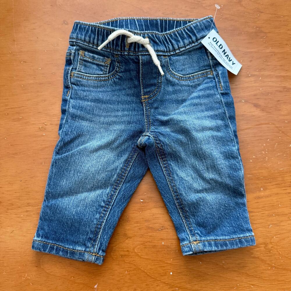 NWT Old Navy Pull On Elastic Waist Denim Jeans Baby Boy 0-3 Months Drawstring - Picture 8 of 8
